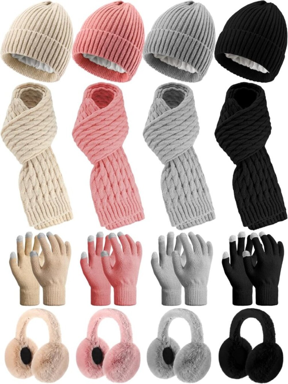 16-Piece Winter Accessories Set: Knitted Beanie, Scarf, Gloves & Ear Muffs for